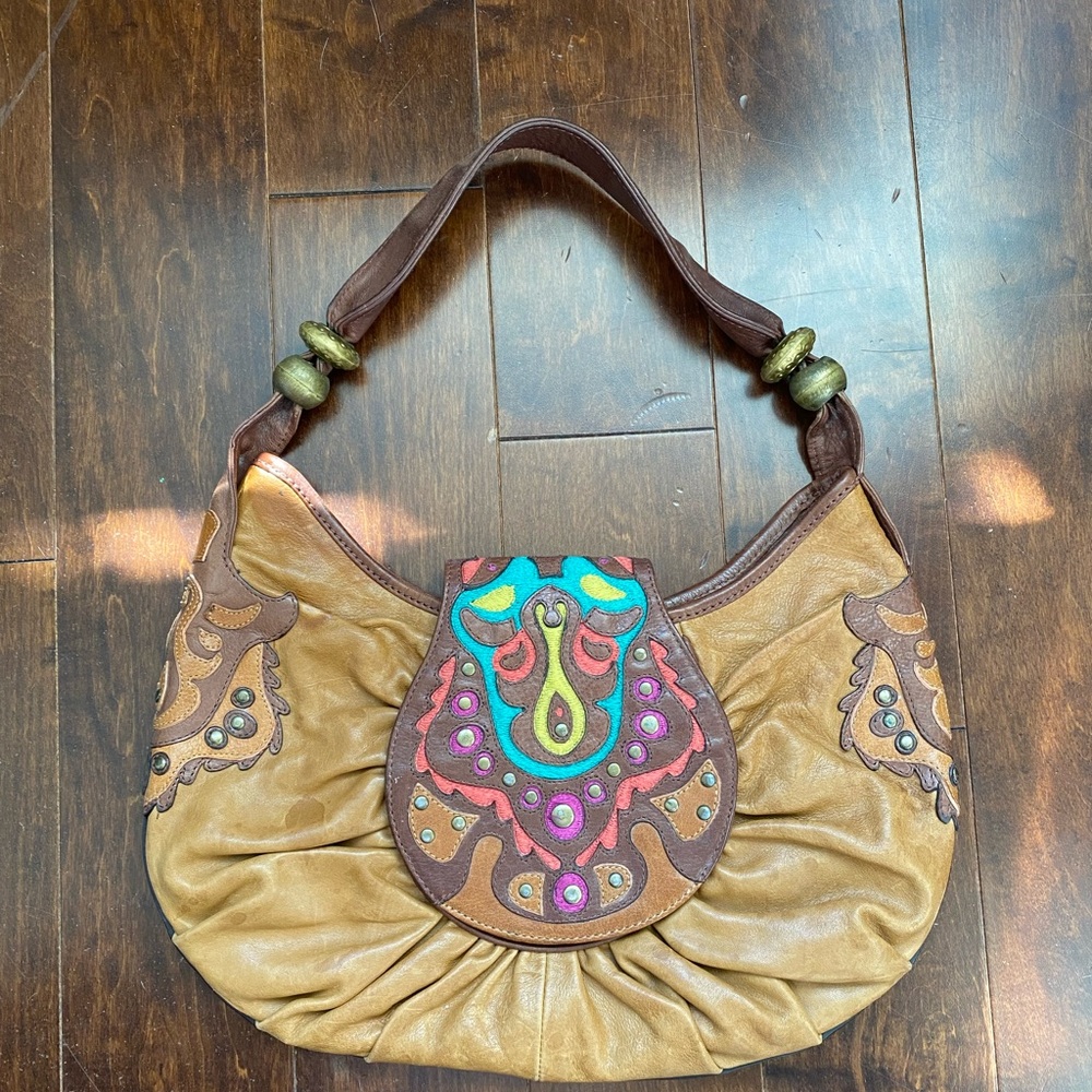 Bohemian Tan and Brown Embroidered Women's Bag